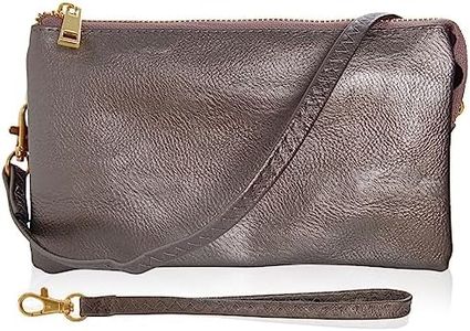 Clutch Purse Wristlets for Women - Dark Silver Vegan Leather Clutch Purses for Women, Metallic Gunmetal Crossbody Small Wristlet Wallets, Bronze Crossbody Handbag, Vegan Leather Bag with Wrist Strap