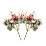 Realjoy 21 Heads Diamond Small Rose Artificial Flowers Artificial Rose Flower Bouquets for Home Wedding Party Decoration 2Pcs (Autumn Diamond Pink)