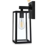Dusk to Dawn Sensor Outdoor Wall Sconce, Exterior Wall Lantern Fixture with E26 Base Socket, Wall Mount Lights Anti-Rust Waterproof Matte Black Wall Lamp with Clear Glass Shade for Garage, Doorway