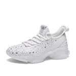 LUCKY STEP Women's Rhinestone Mesh Slip On Walking Shoes Fashion Breathable Spakle Glitter Sneakerr(White,8.5 B(M) US)