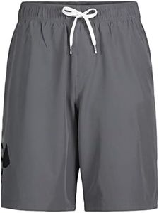 Under Armour Men's Standard Swim Trunks, Shorts with Drawstring Closure & Elastic Waistband, Pitch Gray Slant Logo