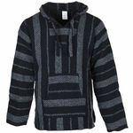 Siesta Baja Hoodie - Mexican Jerga Hooded Top - Hippie Festival Jumper for Men and Women - Dark Grey Stripe - L