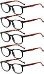 Eyekepper 5-Pack Spring Hinges 80's Classic Reading Glasses Black Frame Tortoise Arm +3.50