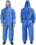 AMZ Supply Blue Painters Suit Disposable. SMS Disposable Coveralls with Hood, Elastic Cuffs and Ankles, Front Zipper, Blue