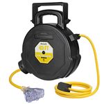 DEWENWILS 45FT Retractable Extension Cord Reel, Wall/Ceiling Mountable Electrical Cord Reel with Lighted Triple Outlets, 12/3 SJT Power Cord, Retracting Cord Reel for Garage, Shop, ETL Listed