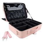 LACOPINE Travel Professional Makeup Case Cosmetic Bag Organizer Bag For Women | Portable Artist Storage Makeup Brush Bag With Adjustable Dividers (Baby Pink, 16 Inch (2 Layer))