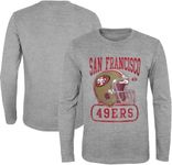 NFL Kids Youth 8-20 Head to Head Heather Gray Primary Logo Officially Licensed Football Long Sleeve Crewneck Cotton T-Shirt, San Francisco 49ers, 18-20