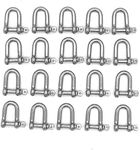 20 Pieces NUZAMAS D Ring Bow Shackle M6 Thread 304 Stainless Steel, D-Ring Bow Shackle, O Ring Clasp Bracelet, U Lock Wire Rope Fastener