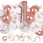 First Birthday Decorations Girl with Butterfly Decor and Rose Gold Balloons, 1st Birthday Decorations, Fairy First Birthday with 40 in Number Balloons,