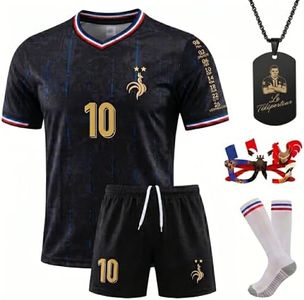ZoocosHom Kids Soccer Jersey Set, Boys Youth Soccer Uniform 5-Piece Kit Moisture Wicking Quick Dry Athletic Training Suit (Black#10 Blue, 6-7 Years)