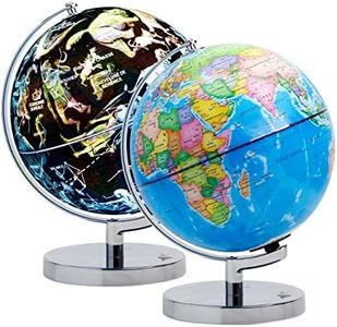 Exerz 23cm Globe Lumineux - Carte en Français- Globe Terrestre Support en Métal - Carte Politique (Jour) - Etoiles et Constellations (Nuit) - Lampe LED sans câble - Amusant et éducatif