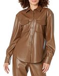 The Drop Women's @lisadnyc Faux Leather Long Shirt Jacket, Coffee Bean, S