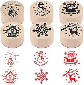 Juego de sellos navideños de madera,6 piezas de mini sello de goma con columna redonda,Elk Santa,copos de nieve,muñeco de nieve, árbol de Navidad,sellos temáticos navideños,bricolaje navideños