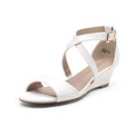 DREAM PAIRS Women's Ankle Strap Low Wedge Sandal,Size 9,White/PU,Jones