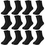 Witwot 12 Pairs Boys Socks Kids Half Cushion Sports Crew Socks for Girls and Boys School Socks Black 11-13 Years