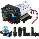 Revolution RV Water Pump 12V Direct Current, 3.5GPM 55PSI Triplex Water Diaphragm Pump with Pressure Switch, Portable Self Priming Pump with 50 Mesh Strainer and 4 Hose Clamp for RV, Marine