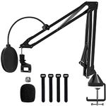 Audio Array AA-01 Suspension Boom Scissor Microphone Stand | Double Layer Mesh Pop Filter | Sturdy Boom Arm with 1.8kg Capacity | 5/8" to 3/8" Screw Adapter | Mic Holder | Mic Foam Cover | Cable Ties