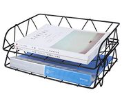 PAG 2 Packs Desktop File Organizer Metal Stackable Horizontal Letter Tray Paper Holder Rack, Black