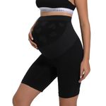 INNERSY Black Maternity Cycling Shorts Over Bump Nylon Pregnancy Shapewear Pants for Belly Support (L, Black)