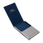 Blue business card case for men Black Stainl?ess Steel Y&G leather card case with gift box CC1012 Blue