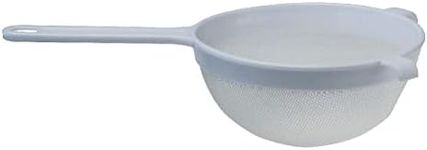 Cuisena Nylon Mesh Strainer - Heat-Resistant | Durable and Lightweight | Extra-Long Handle and Resting Hooks | Heat-Resistant Nylon Mesh Centre | Non-Reactive Material | White | 16 cm Diameter