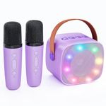 Karaoke Machine for Kids, Mini Portable Bluetooth Karaoke Speaker with 2 Wireless Mics and Colorful Lights for Kids Adults, Gifts Toys for Girls Boys Family Home Party（Purple）