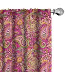 Ambesonne Hippie Curtains, Bohemian Flourish Violet Blossom Lotus Folk, Window Treatments 2 Panel Set for Living Room Bedroom, Pair of - 28" x 95", Pink Orange