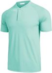 COOFANDY Men's Quick Dry Golf Shirts Short Sleeve Casual Collarless Polo Shirt Breathable Running Shirt Light Green