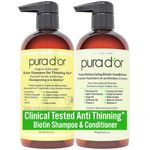 PURA D'OR Biotin Original Gold Label Anti-Thinning Shampoo & Conditioner Set (473ml x 2) Clinically Tested Effective Solution w/Herbal DHT Ingredients, All Hair Types, Men & Women (Packaging may vary)