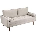 Vesgantti 2 Seater Sofa, Fabric Beige Loveseat Sofa, Mid Century Modern Small Couch for Living Room, Button Tufted Seat Cushion, Square Armrest, 2 Bolster Pillows, Fit for Small Space/Bedroom/Office