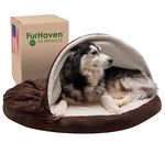 Furhaven Pet Dog Bed | Memory Foam Round Cuddle Nest Faux Sheepskin Snuggery Blanket Burrow Pet Bed w/Removable Cover for Dogs & Cats, Espresso, 44-Inch