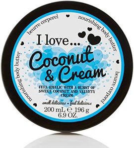 I Love Coconut & Cream Body Butter, Made With 87% Naturally Derived Ingredients Including Shea Butter & Coconut Oil For Soft & Hydrated Skin, Moisturising & Lightly Scented, Contains Natural Fruit Extracts, Vegan-Friendly - 200ml