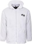 Maan Store Mens Bowling Jacket Waterproof Fully Fleece Lined Detachable Hood Bowling Logo On The Front Front Pockets White/L