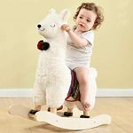 labebe - Baby Rocking Horse Wooden, Plush Stuffed Rocking Animals White, Kid Ride on Toys for 1-3 Years Old, Llama Rocking Horse for Girl&Boy, Toddler/Infant Rocker for Nursery, Kid Riding Toys/Horse