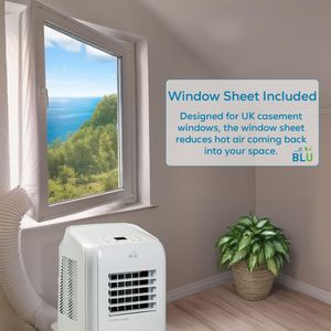 BLU-09 9,000 BTU Portable Air Conditioner – 3-in-1 Dehumidifier & Fan with Remote, UK Window Kit