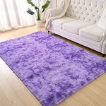 Terrug Fluffy Large Area Rugs for Living Room Bedroom, 3x5 Tie Dyed Purple Rug for Boys Girls Room Decor, Soft Shag Non-Slip Carpet for Nursery, Luxury and Shaggy Kids Rug Floor Play Mat