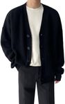 Floerns Men's Casual Long Sleeve Button Front V Neck Rib Knit Cardigan Sweater Black Large