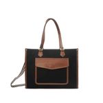 Womanix Laptop Tote Bag Canvas Laptop Bag 15.6 inch Work Shoulder Bags Casual Briefcase Handbag for Travel, Office, College (0041) (Black Tan)