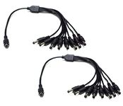 SOLTECH 8 Way DC Power Splitter Cable for Security Cameras (Black 2-Pack)