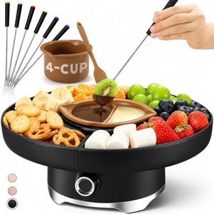 LUSHYUM Electric Chocolate Fondue Pot Set, 4-Cup Chocolate, Rotating Tray