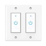 Smart Switch WiFi Wall Light Switch Compatible with Alexa, Google Assistant and IFTTT, Neutral Wire Required, Single Pole, No Hub Required, 2 Gang