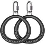 Dolibest 2 Pack Round Trapeze Ring, Monkey Bar Handle Grip with Hanging Carabiner for Outdoor Playground Obstacle Course Playset Training Equipment Indoor Fun Activity, Black