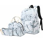 Marble Girls School Backpack Set, Kids Teens School Bag Bookbag with Lunch Bag Pencil Bag