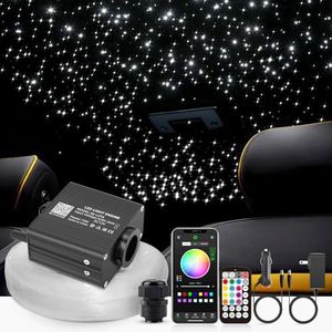 SUNKENET 16W Twinkle Starlight Headliner Kit, 650pcs*0.03in*13.1ft Fiber Optic Strands Bluetooth APP/Remote/Music Control, RGBW Car Star Ceiling Light Kit+Adapter+Car Use Plug for Home