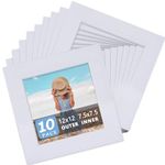 Somime 10 Pack Pre-Cut 12x12 White Picture Mats for 8x8 Photos - White Core Bevel Cut Frame Matte, Acid Free, Ideal for Frames/Artwork/Prints