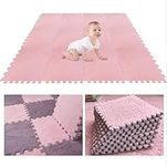 12Pcs Foam Play Mat 30x30x1cm Puzzle Play Mats Floor for Kids Soft Plush Interlocking Foam Mat Set with Edges for Floor Protection Yoga Fitness Workout Mats kids Play Mats (pink)