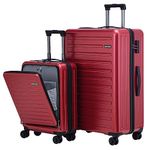 TydeCkare 2pcs 20/28" Luggage Set Hardshell ABS+PC, 20" 55 * 40 * 20cm Carry On Cabin with Front Pocket, 28" Suitcase 101L, YKK Zipper, TSA Lock, Wine Red