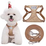 No Pull Small Dog Harness with Multifunction Dog Leash,Lightweight Soft Adjustable No Choke Escape Proof Pet Harness Vest Pet Harness Vest,Glossy Oat Brown,S