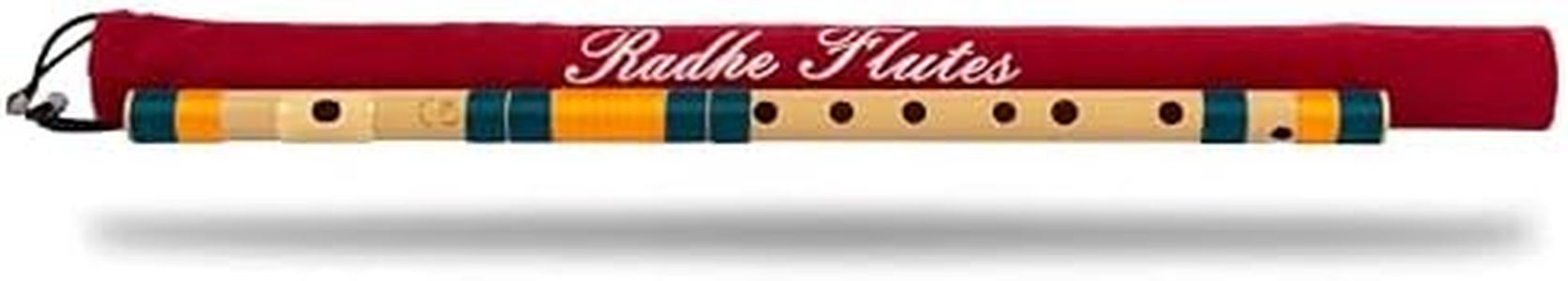 Radhe Flutes | Right Handed C Sharp With Velvet Cover | Tuned With Tanpura A=440Hz | PVC Fiber (Beige Flute With Dark Green & Orange)