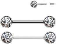 SQKXKLCZ 1pcs/2pcs G23 Titanium 4mm/5mm CZ Nipple Rings Tongue Rings 14G Straight Cubic Zirconia Barbells Piercing Jewelry Barbell Eyebrow Press Fit Threadless Push Pop Tongue Piercing 12mm/14mm/16mm, Titanium, no gemstone